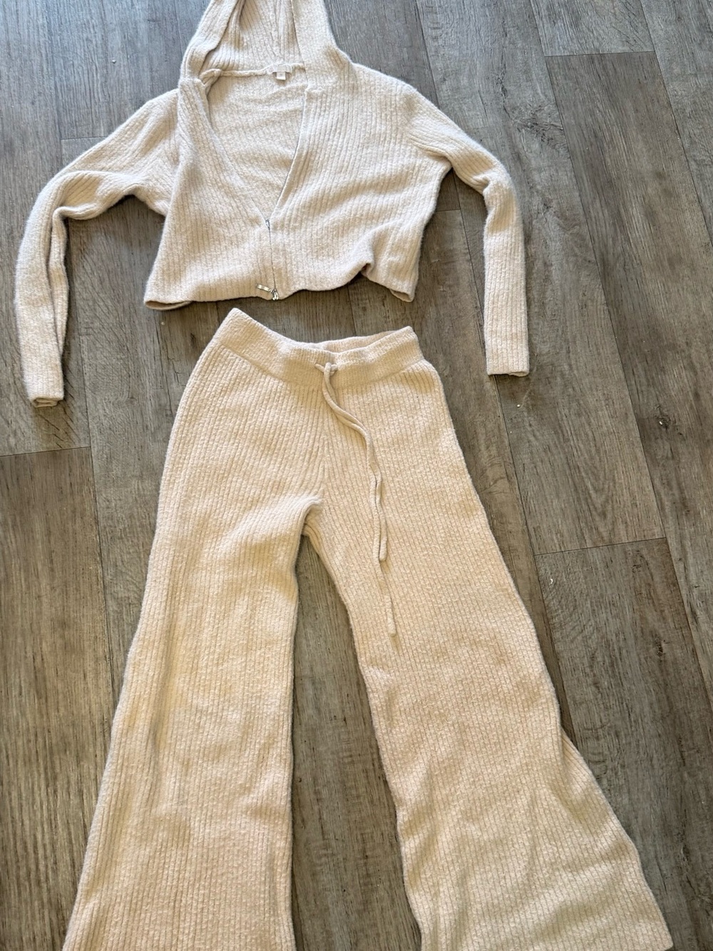 GB girls Ribbed Knit Wide-Leg Lounge Pants in Cream